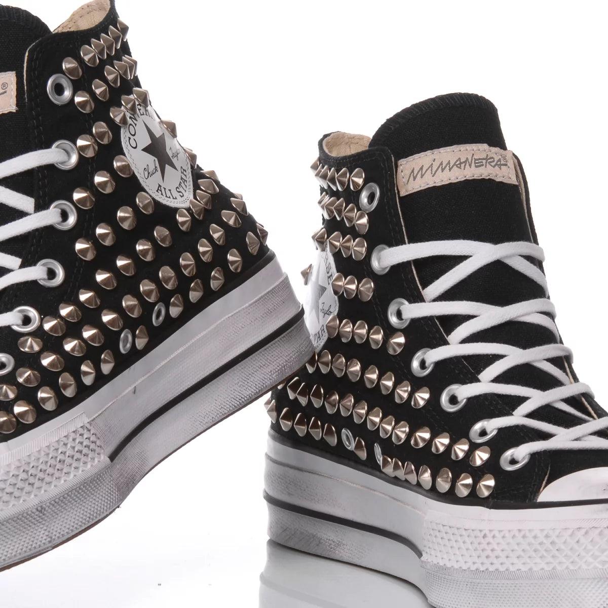 High-Top Platform Sneakers with Metallic Stud Accents