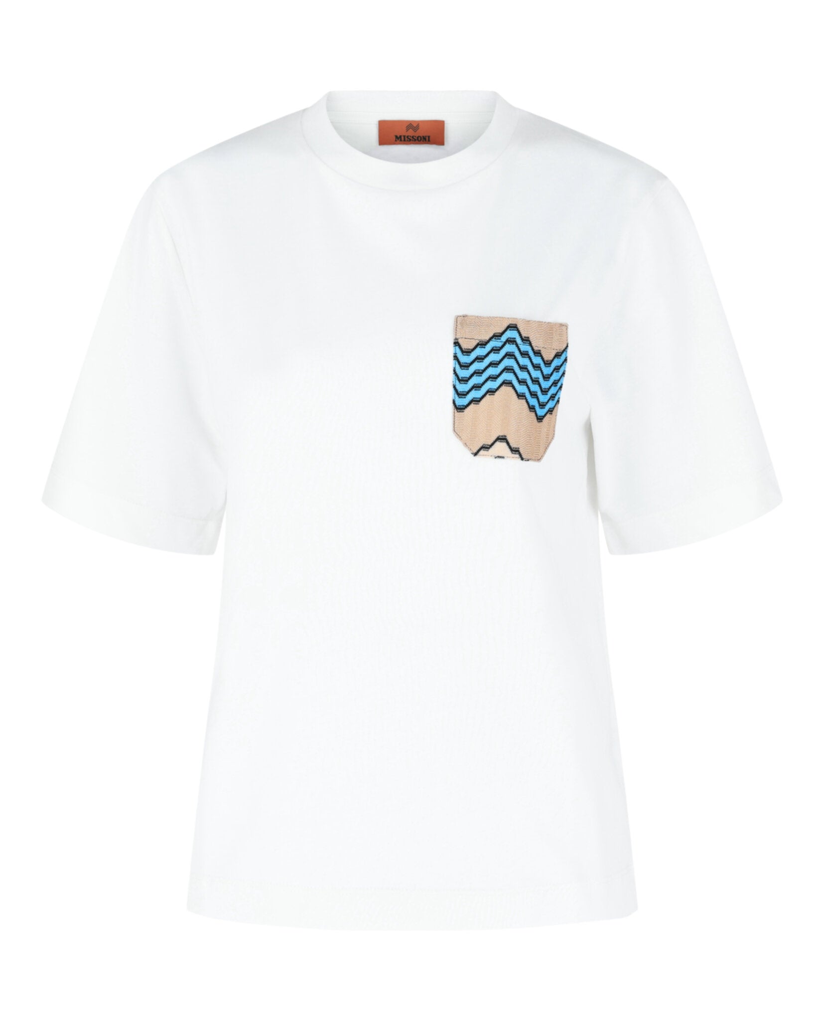 Cotton T-Shirt With Zig Zag Embroidered Pocket