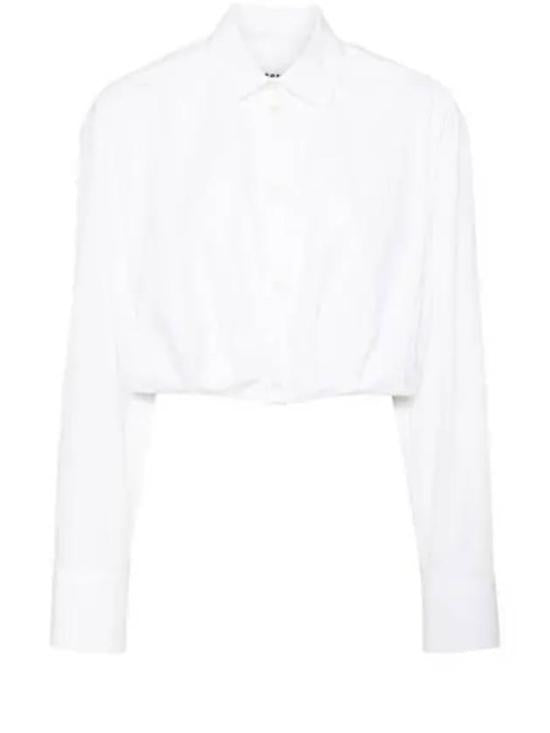 Cropped White Shirt With Classic Collar And Refined Silhouette