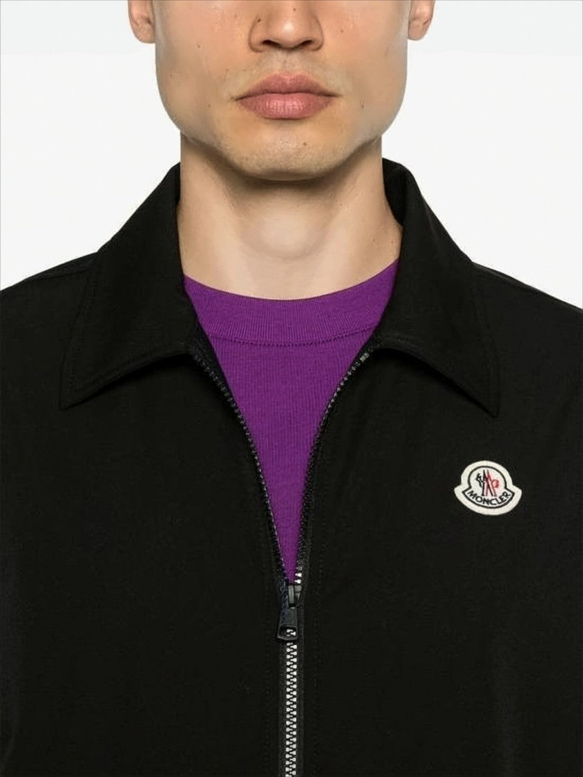 Minimalist Black Bomber Jacket With Elastic Details