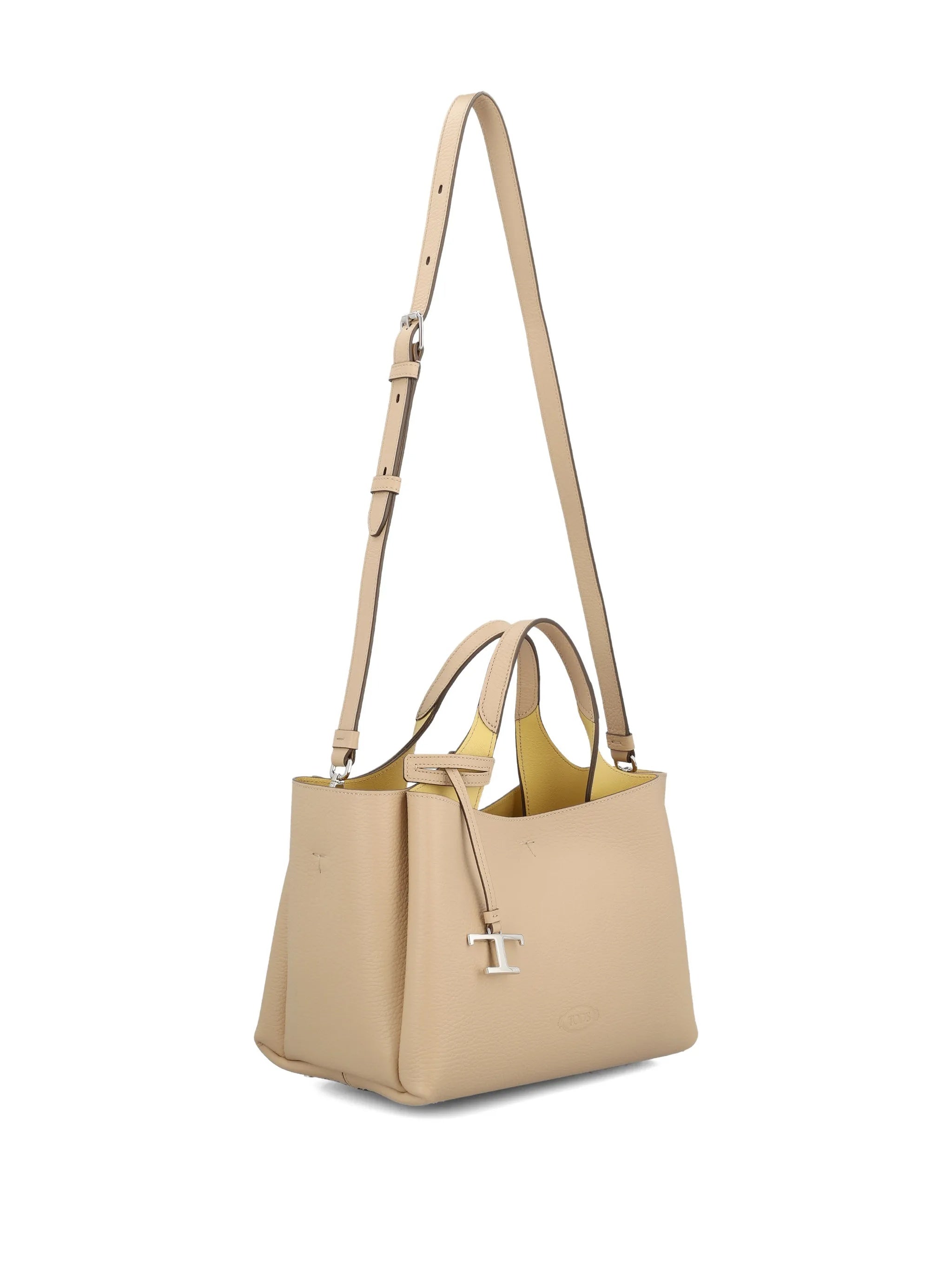 Beige Structured Leather Handbag