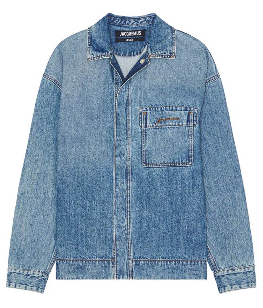 Denim Long-Sleeve Shirt With Classic Collar And Chest Pocket