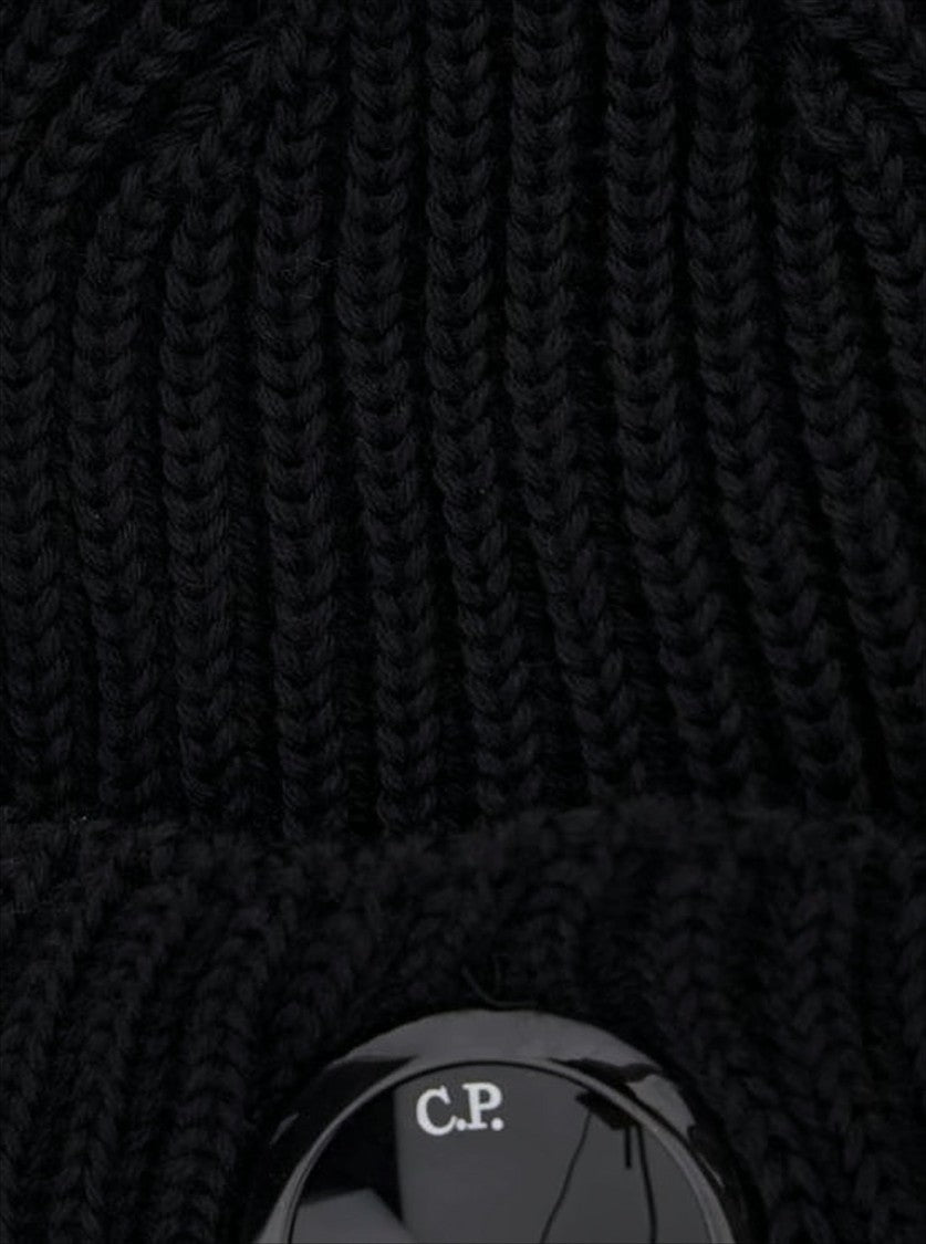 Ribbed Wool Beanie With Glossy Emblem