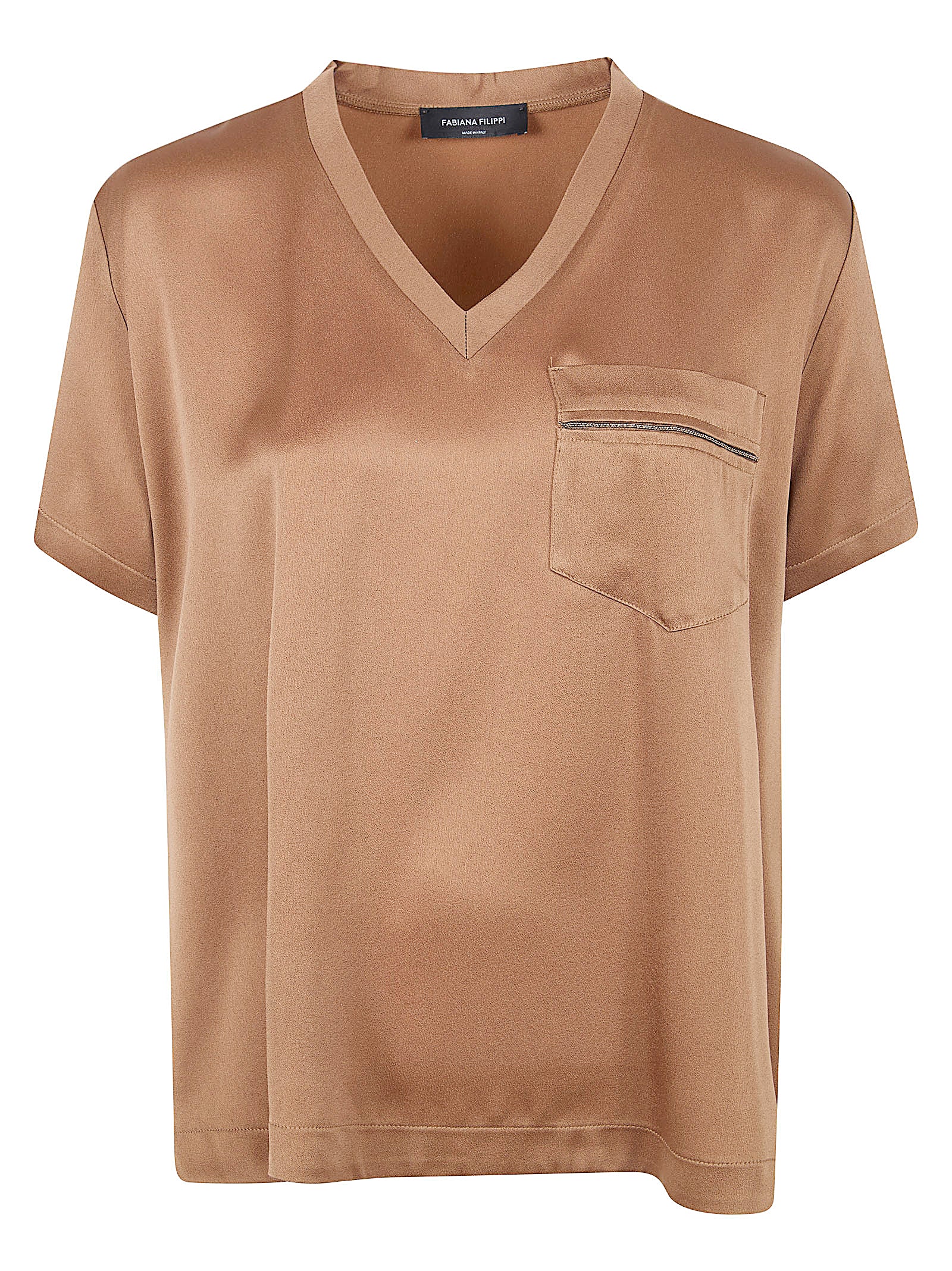 V-Neck Brown Top with Short Sleeves