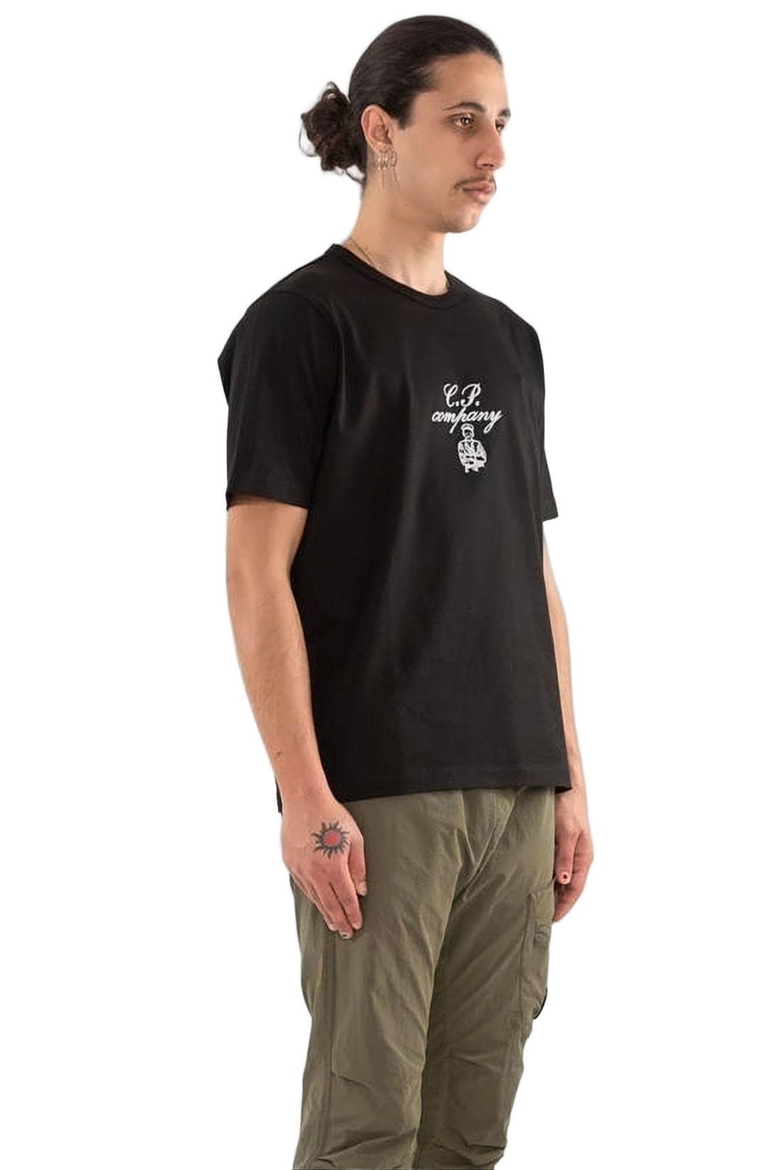 Short-Sleeved Black Cotton T-Shirt with Logo Detail