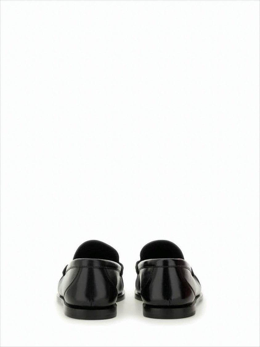 Smooth Calf Leather Black Loafers with Gathered Detail
