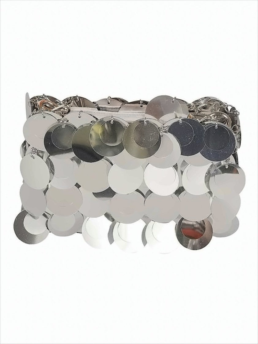 Futuristic Silver Disc Clutch with Chain Strap