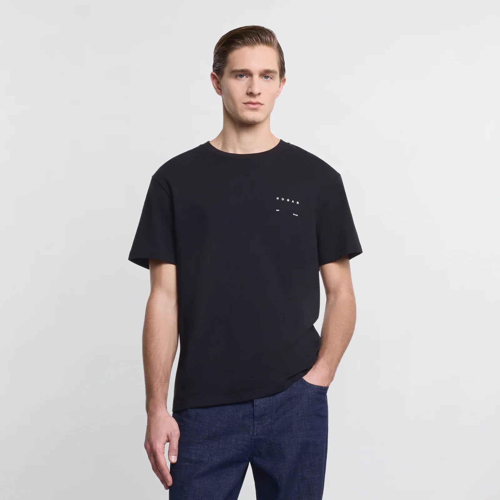 Minimalist Black T-Shirt With Calfskin Blend