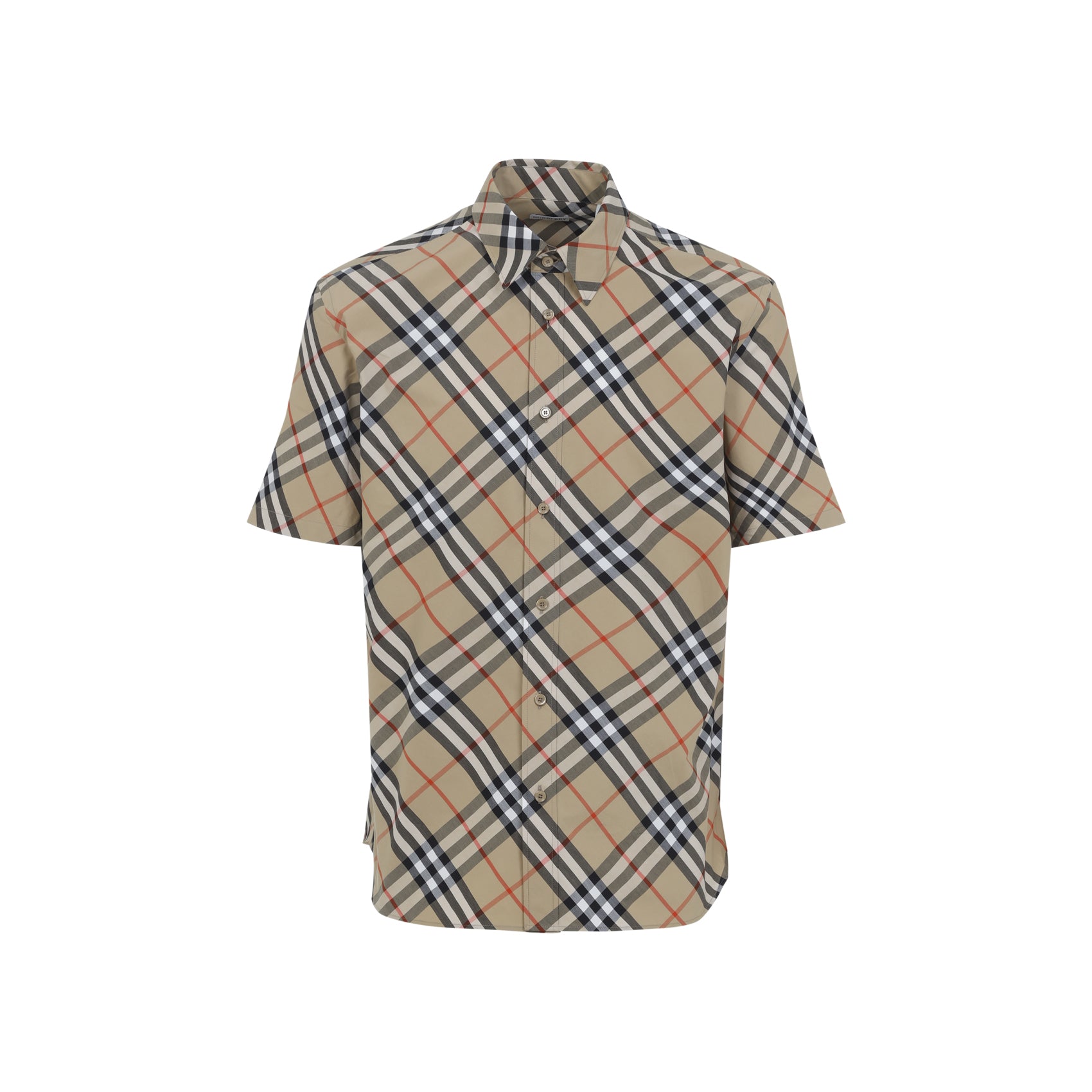 Short-Sleeved Check Pattern Shirt With Button-Down Front