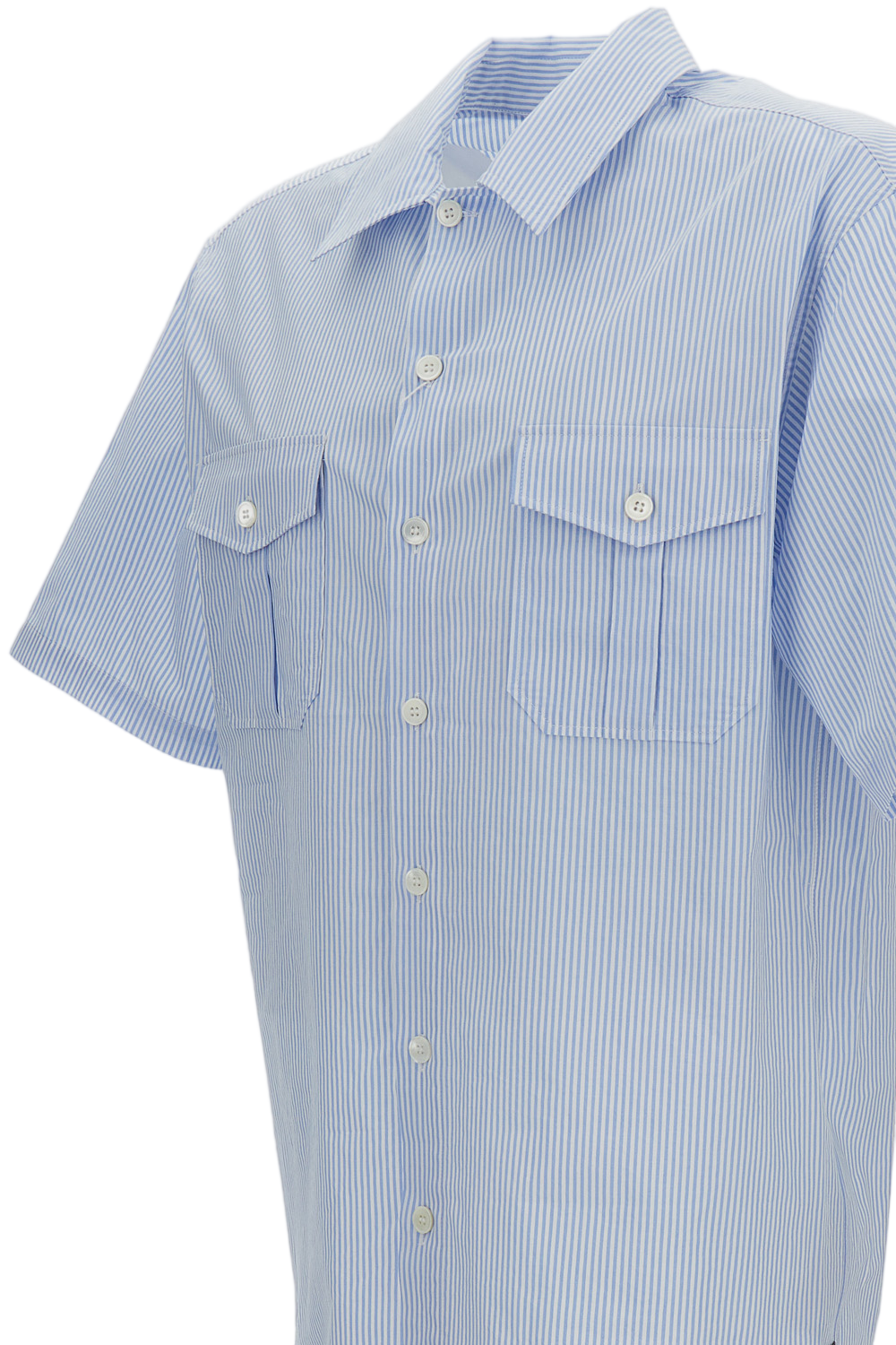Light Blue Striped Cotton Short-Sleeve Shirt