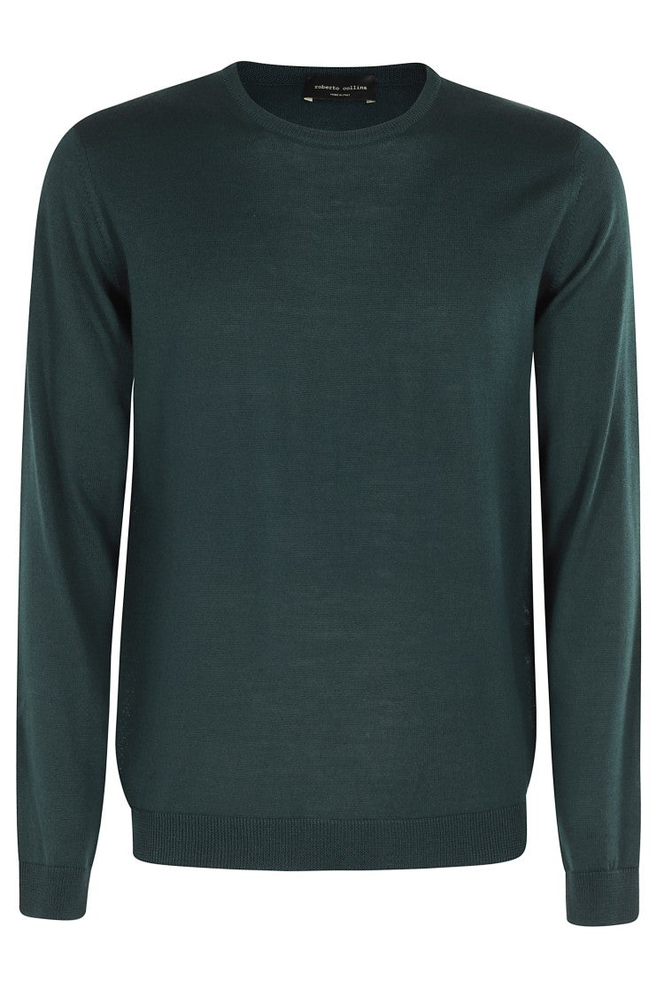 Rich Green Merino Wool Crew Neck Sweater