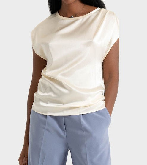White Etoga Draped Crew Neck Top