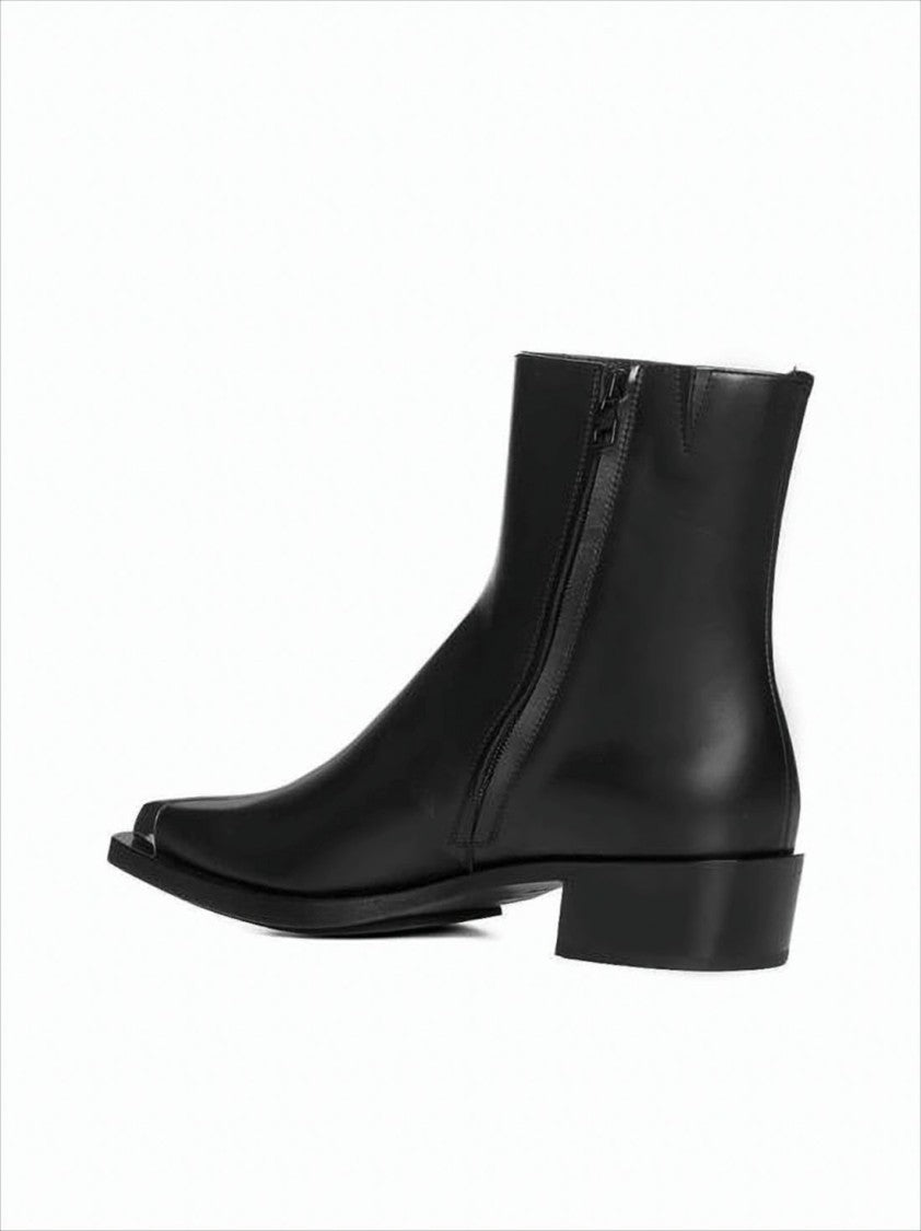 Minimalist Black Calf Leather Ankle Boots