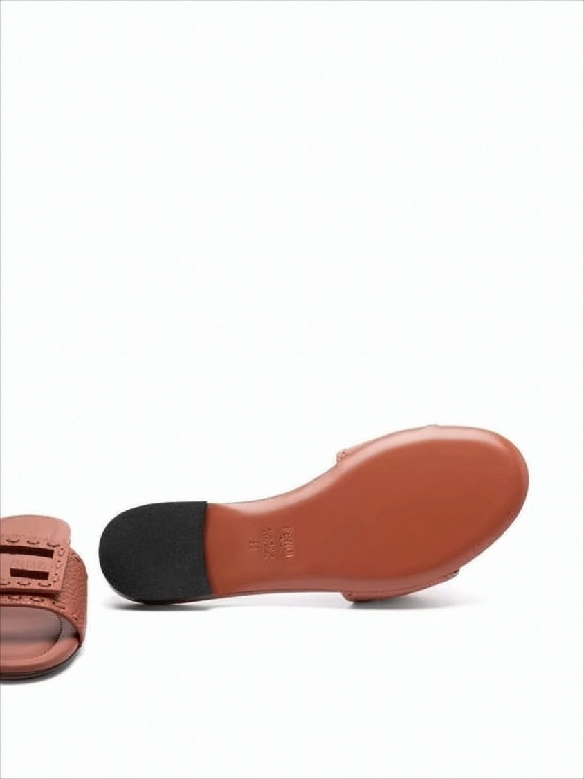 Textured Calf Leather Mule With Cut-Out Logo Buckle