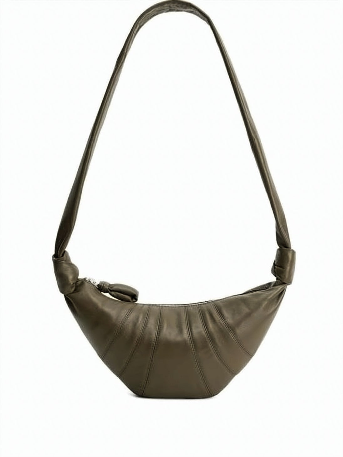 Crescent-Shaped Shoulder Bag with Adjustable Strap and Zip Closure