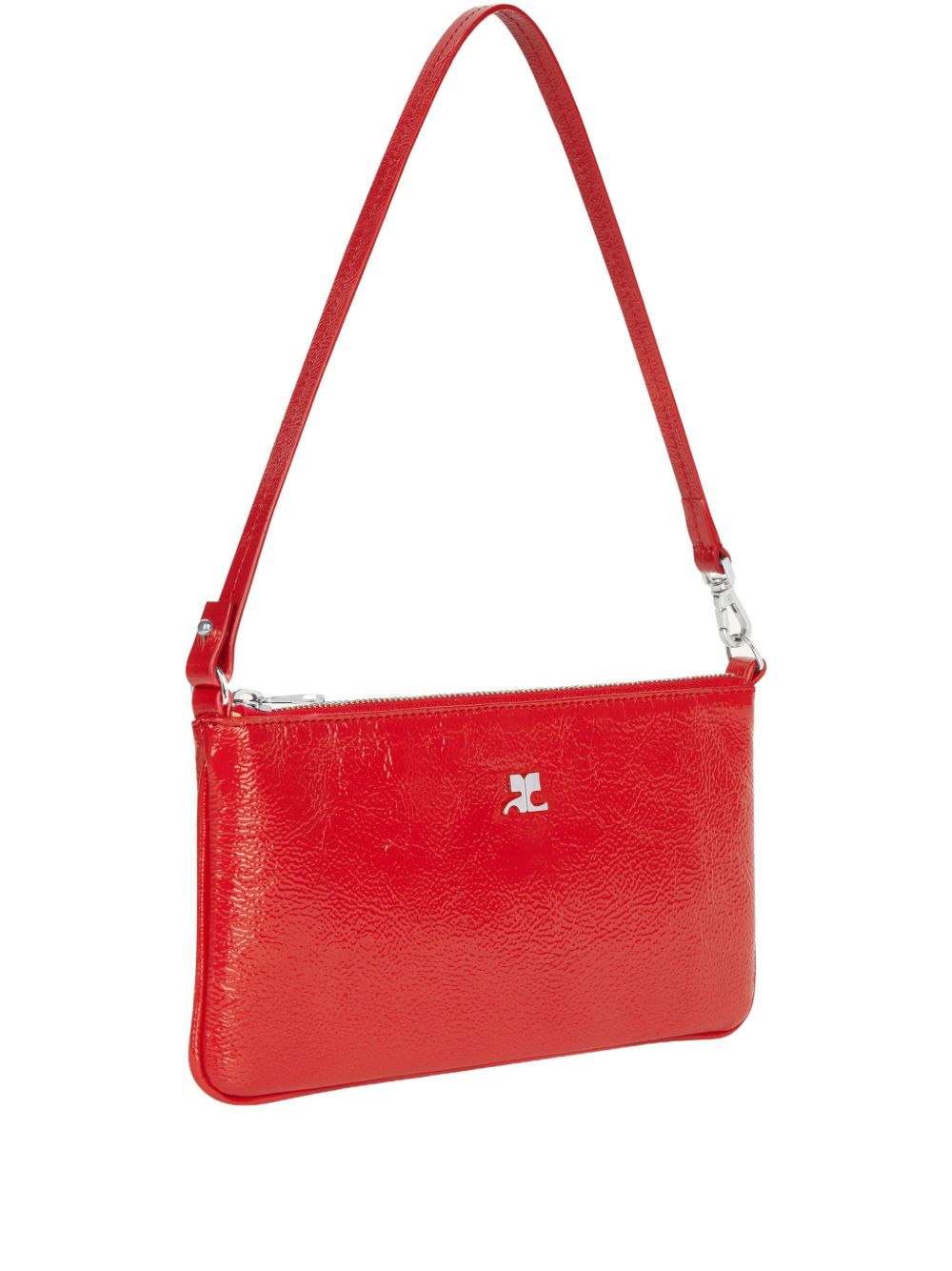 Rectangular Handbag with Glossy Textured Finish and Silver Hardware