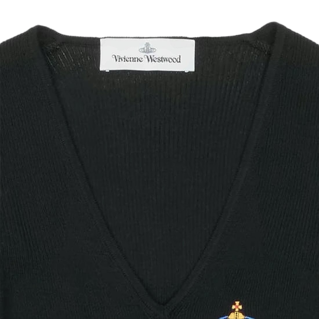 Cropped V-Neck Cardigan with Embroidered Emblem Detail