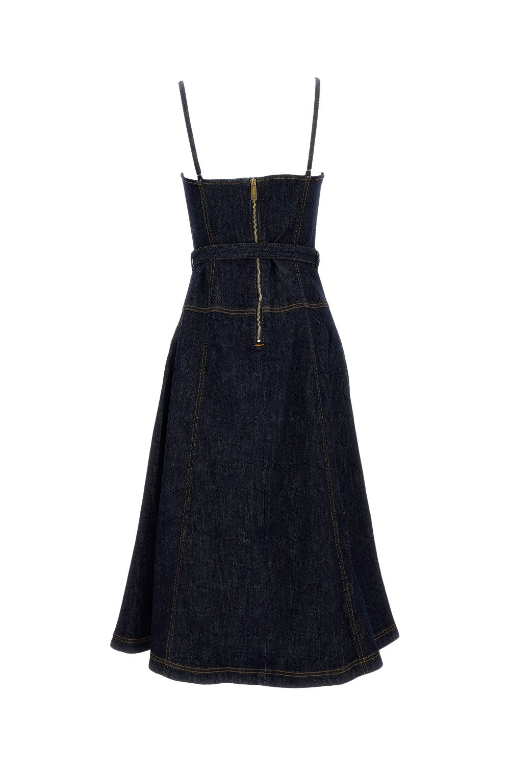Indigo Denim Flared Midi Dress
