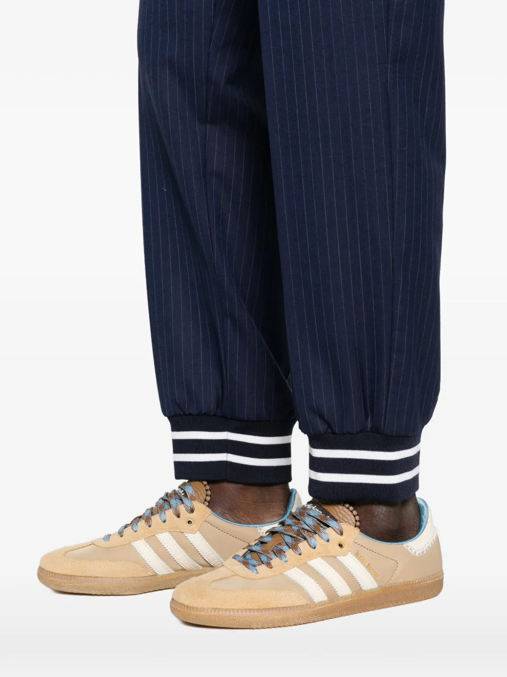 Relaxed Tapered Pants With Pinstripe Design And Elasticated Cuffs