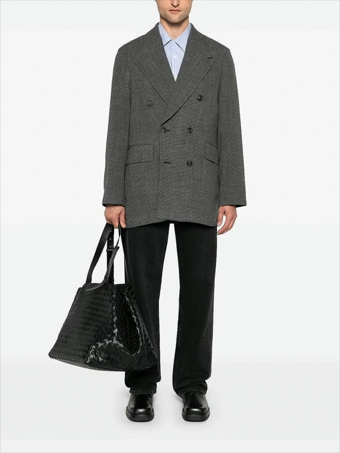 Textured Double-Breasted Blazer with Oversized Silhouette
