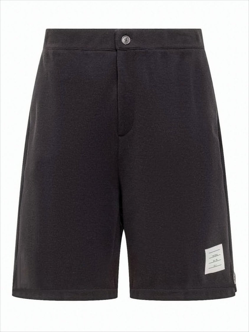 Tailored Wool Shorts with Button Closure and Logo Patch