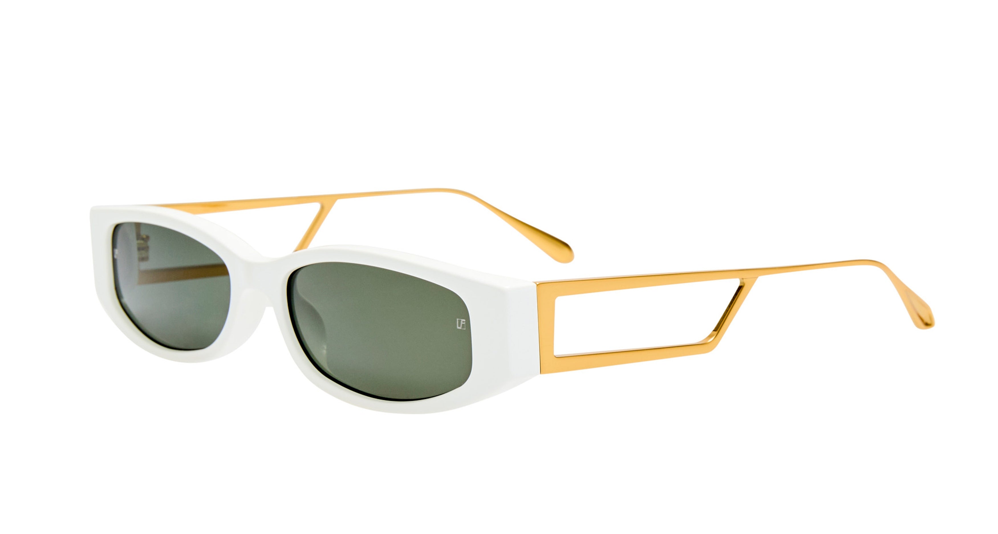 Lfl Oversized White Frame Sunglasses with Gold-tone Temples