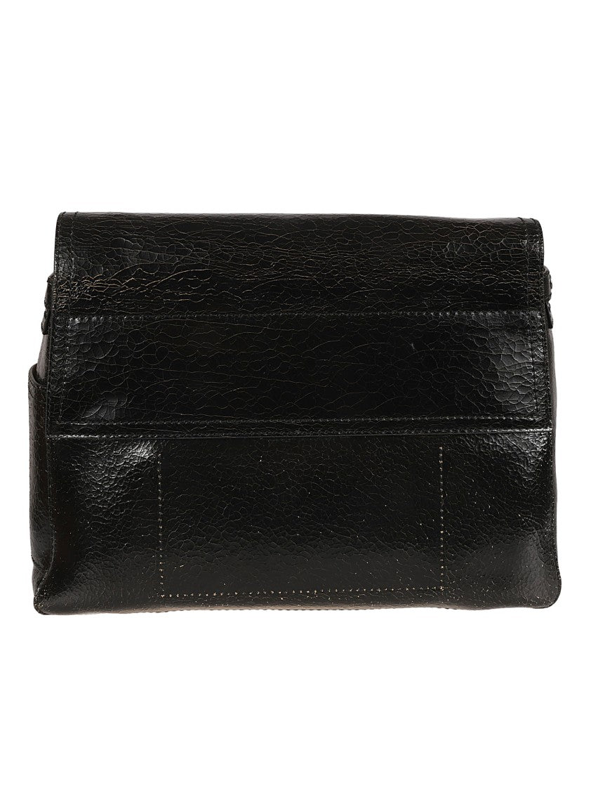 Textured Black Calf Leather Flap Bag
