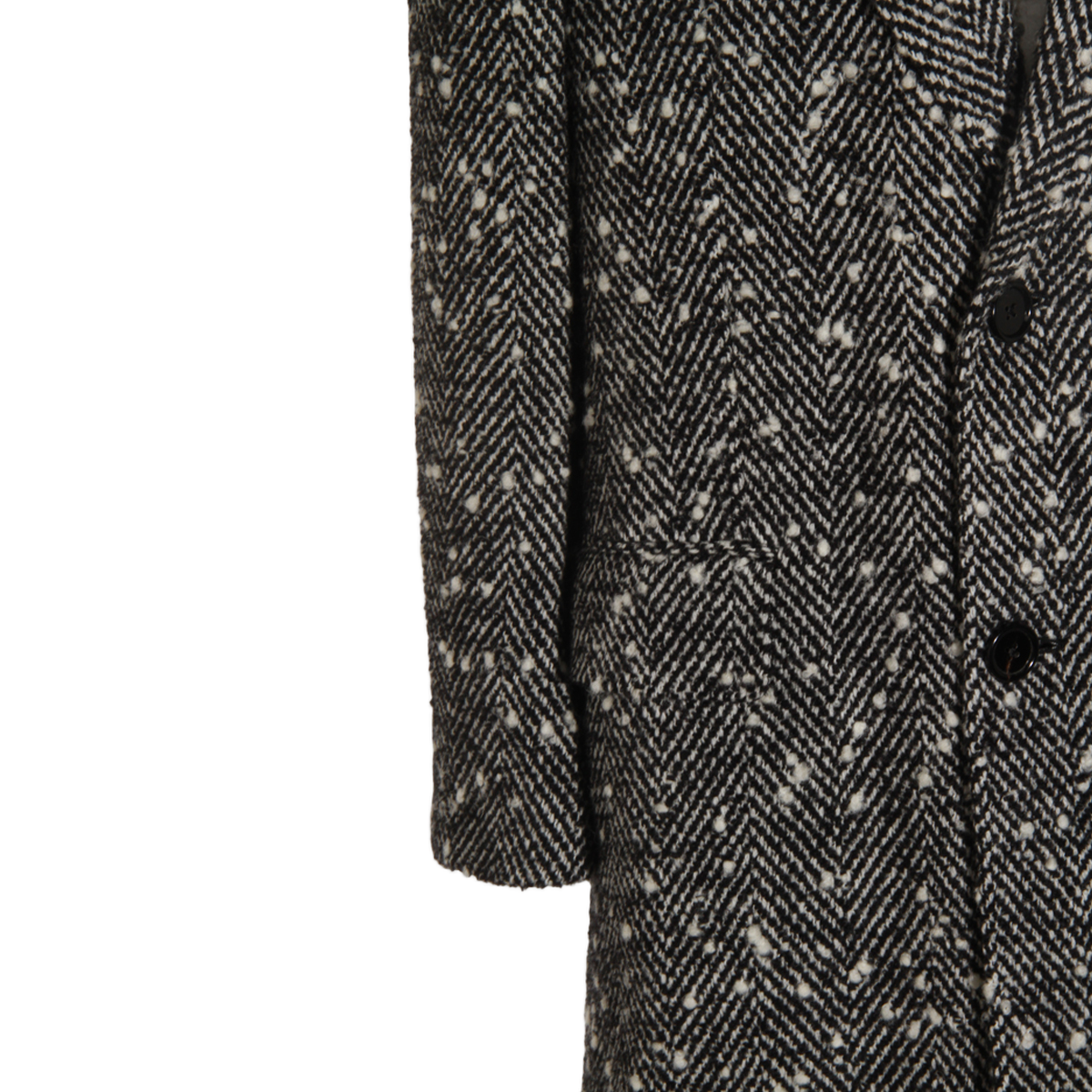 Textured Herringbone Long Coat with Notched Lapel