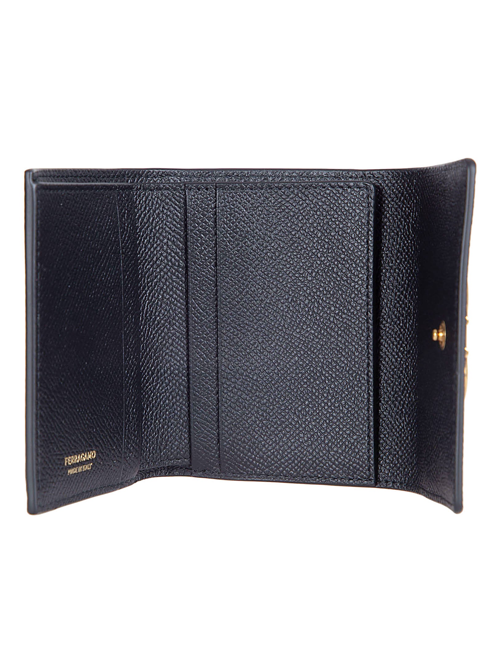 Trifold Wallet in Textured Calf Leather with Antique Gold Gancini Ornament