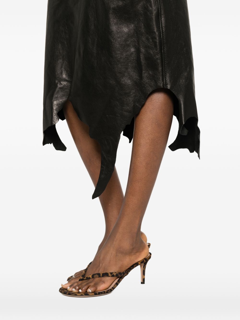 Jagged Hem Midi Skirt In Silk