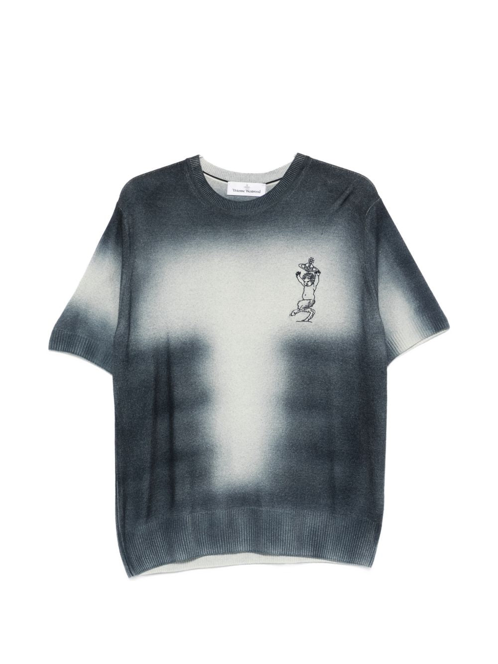 Gradient Knit Blue T-Shirt With Ribbed Details