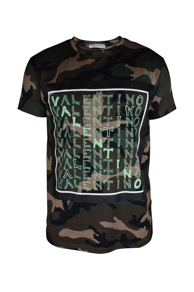 Camouflage Print Cotton T-Shirt With Bold Graphic