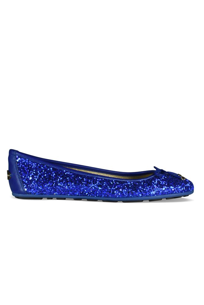 Sequined Blue Ballerinas With Decorative Bow