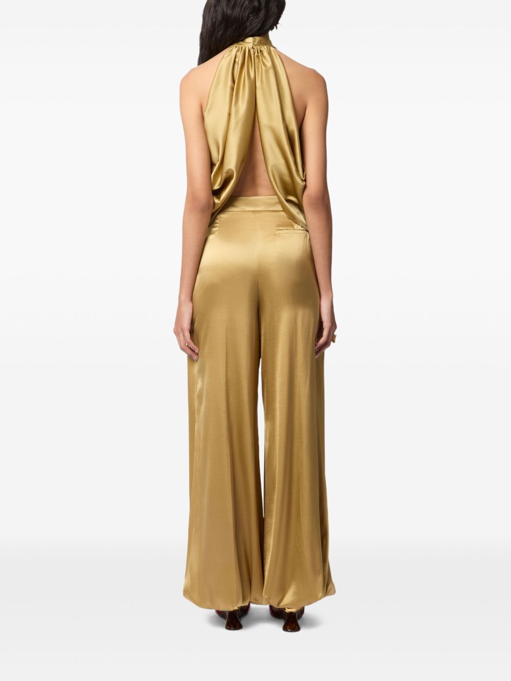 Gold-Tone Silk Halterneck Top