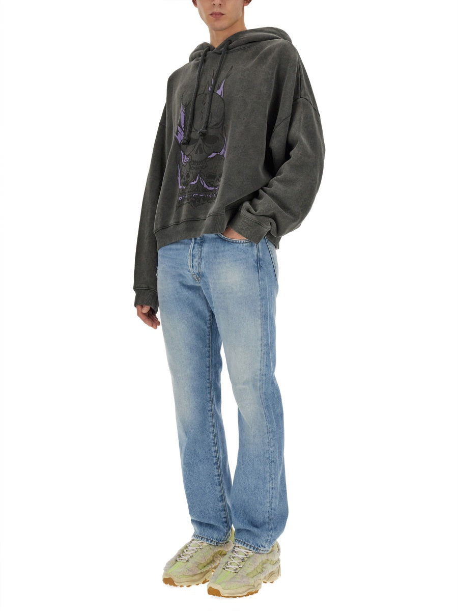Skull Print Oversized Sweatshirt With Dropped Shoulders