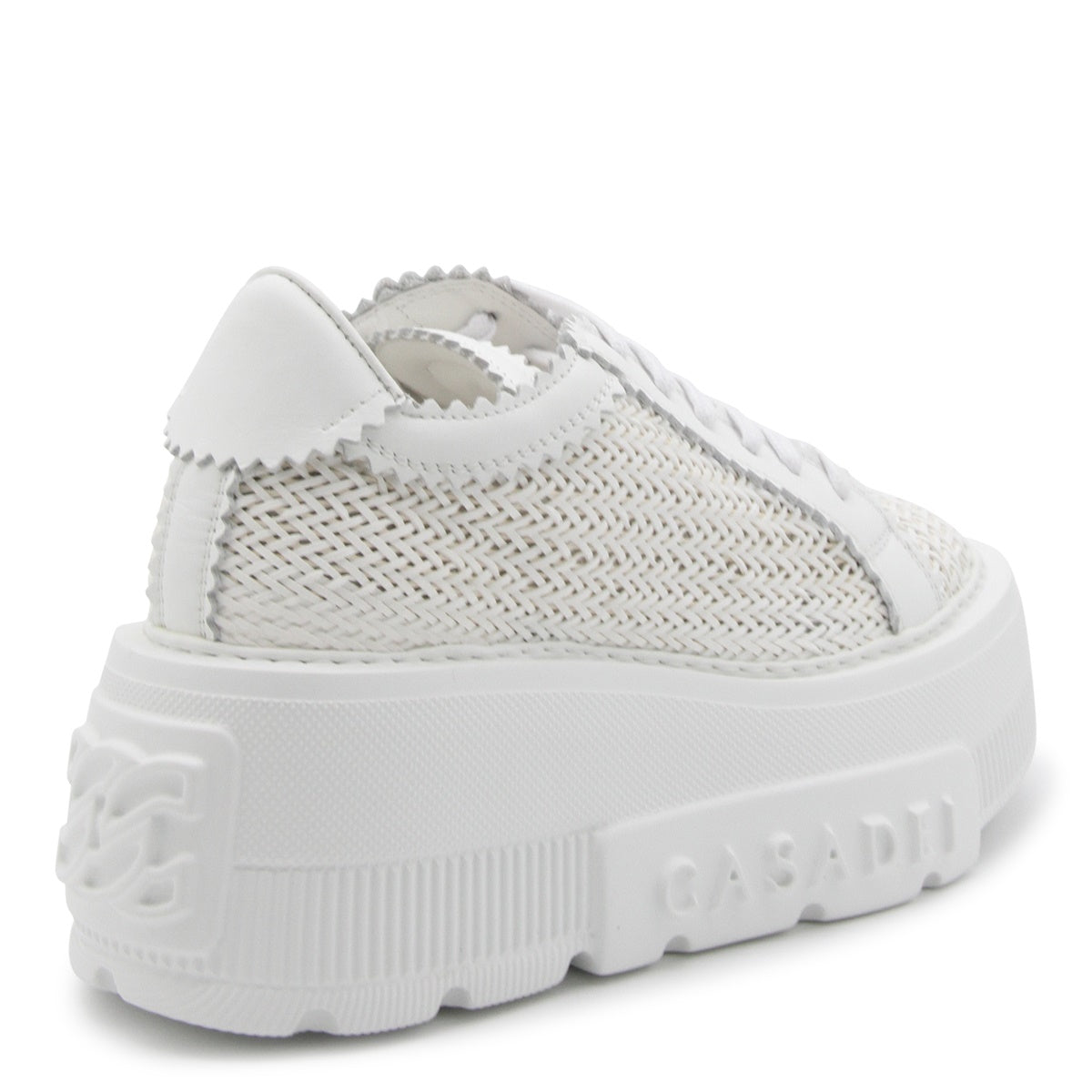 Textured White Leather Sneakers with Platform Sole