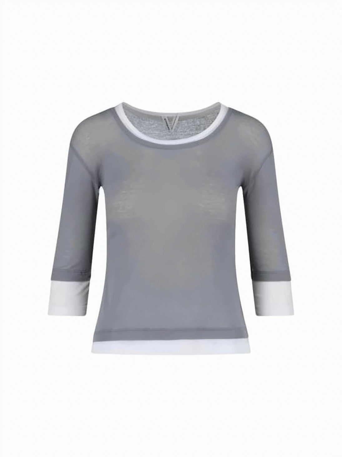 Semi-Sheer Long-Sleeve Top with Contrasting Trim