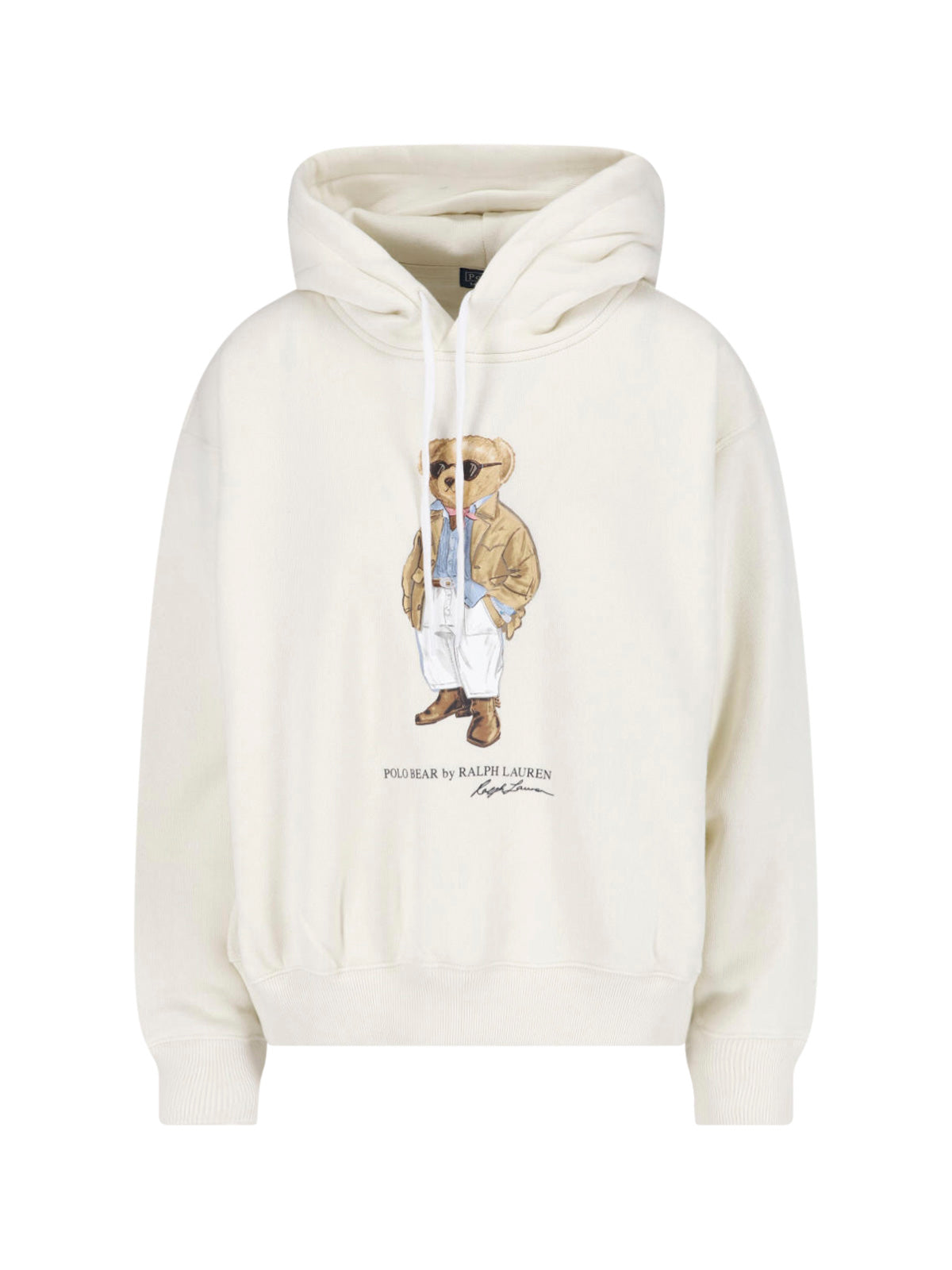 White Relaxed Fit Bear Graphic Hoodie