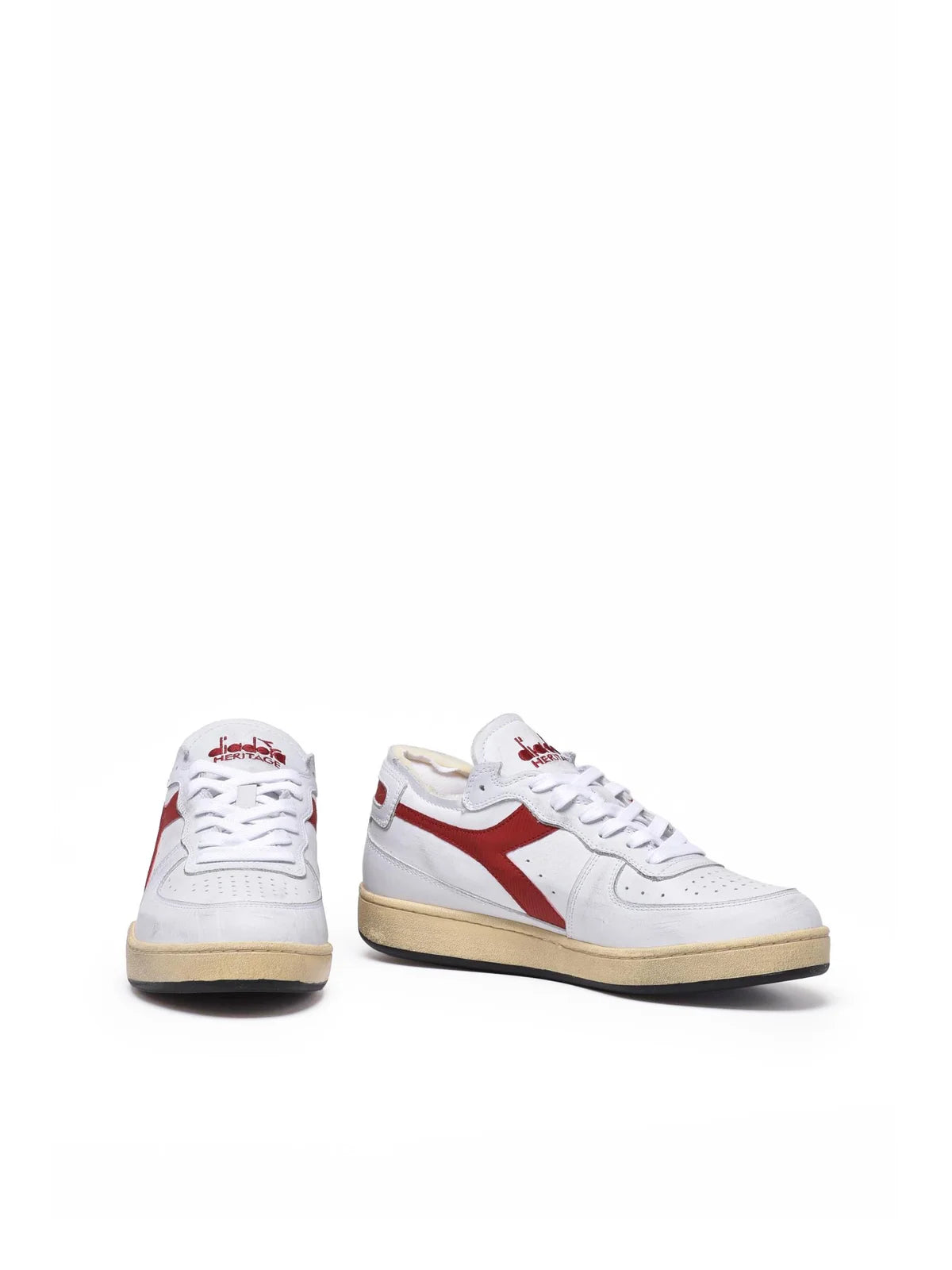 Grey Red Leather Basket Row Sneakers