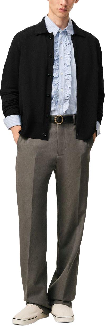 Classic Black Wool Cardigan With Embroidered Heart Emblem