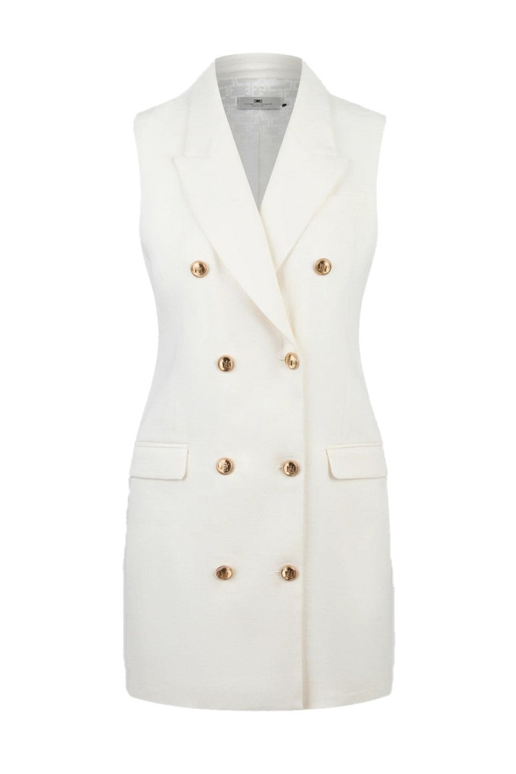 Tailored Sleeveless Dress In Sky-Hued Linen-Viscose Blend