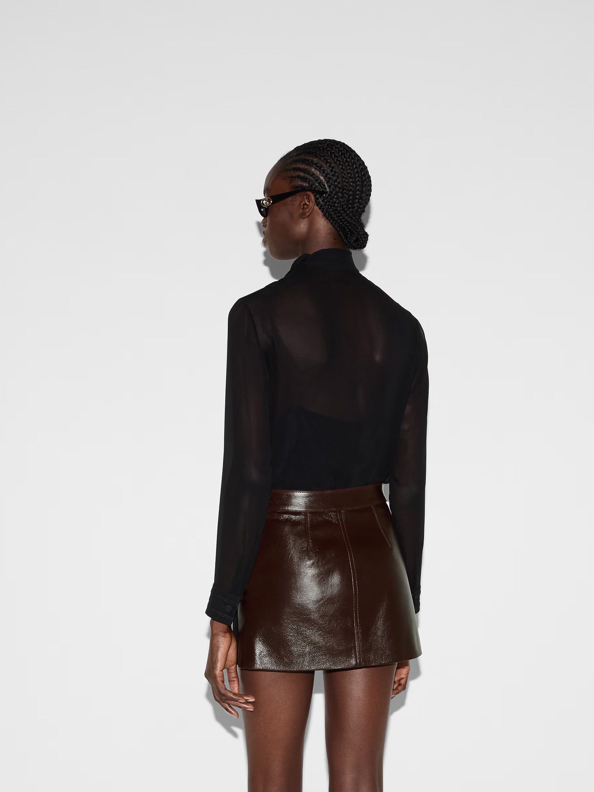 Black Sheer Silk Georgette Bow Top