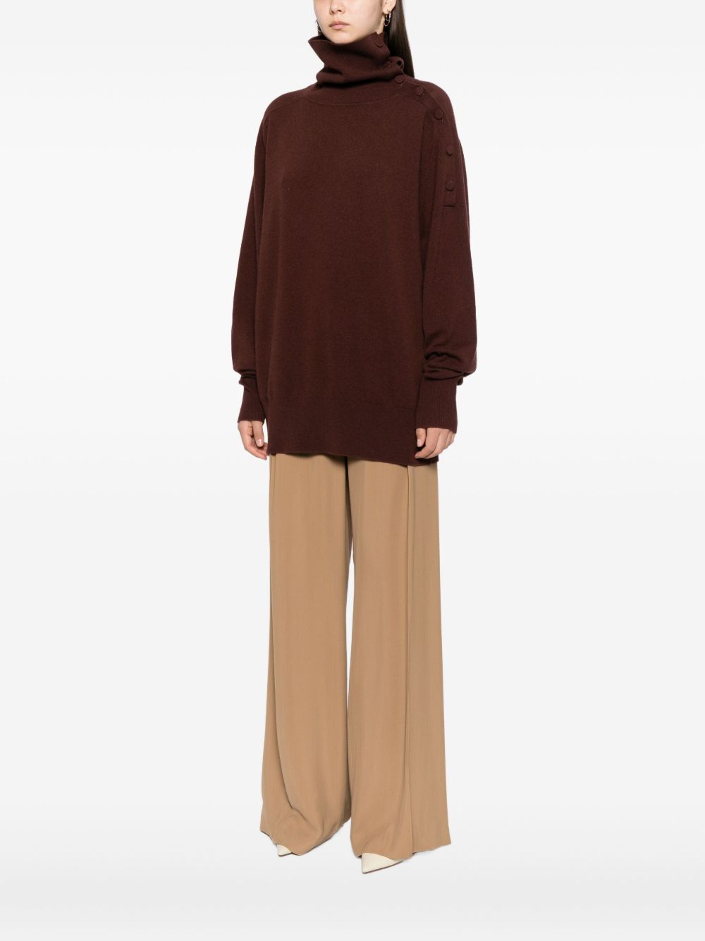 Relaxed Oversized Brown Sweater With Turtleneck