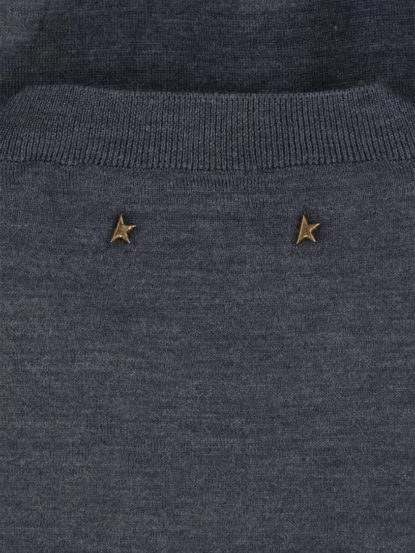 Subtle Grey Wool Sweater with Embroidered Patch and Star Accents