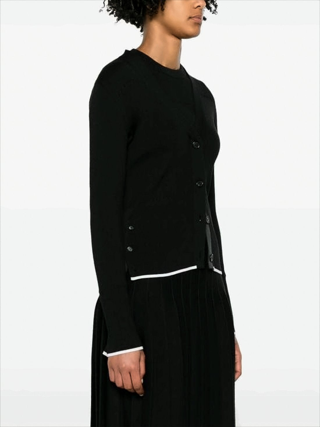 Fitted Black Wool-Silk Blend Cardigan