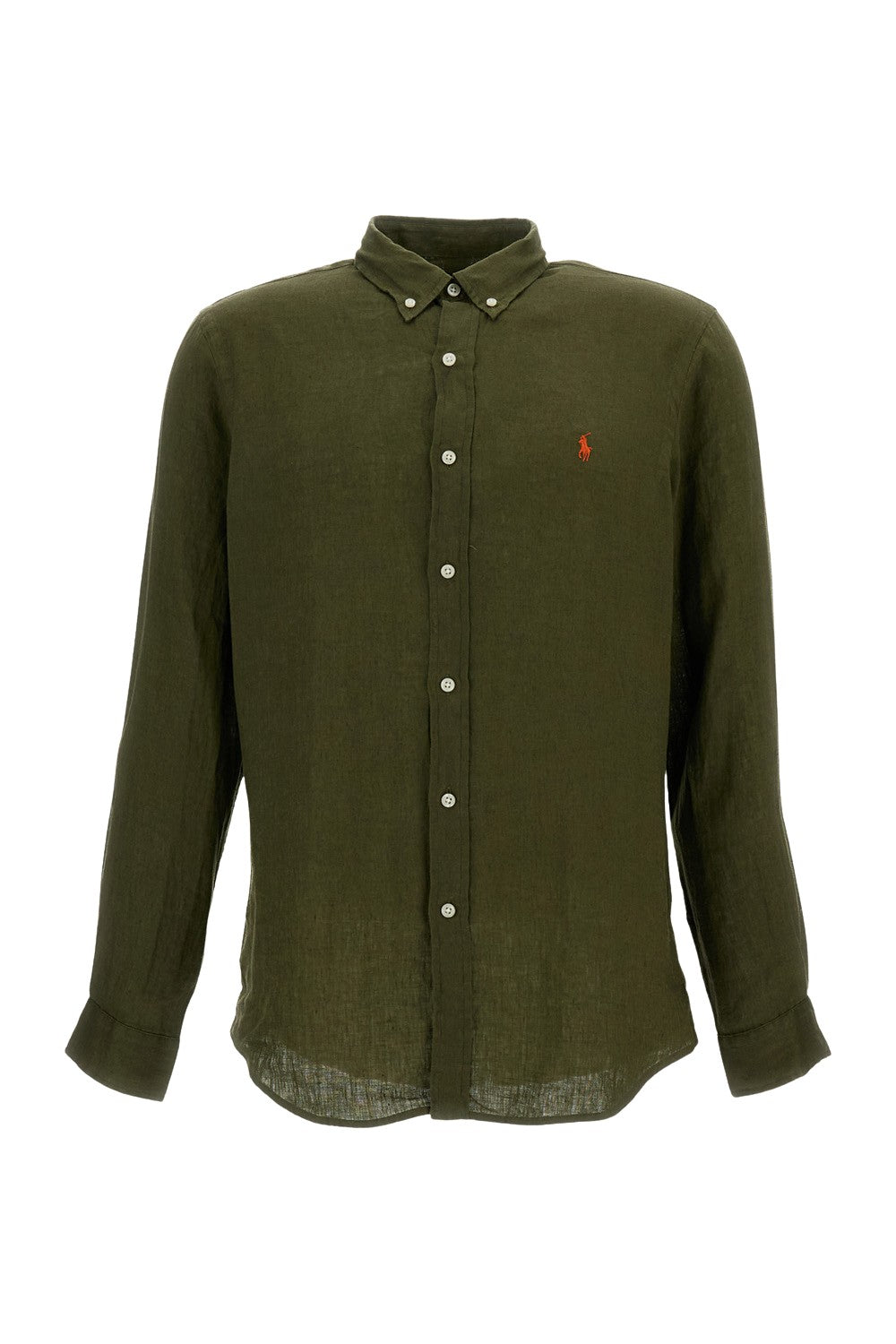 Military Green Linen Button-Down Shirt