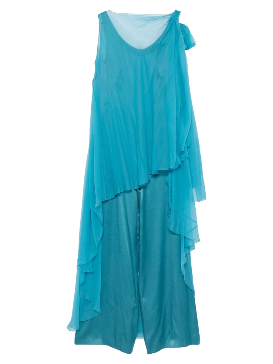 Flowing Silk Jumpsuit with Asymmetrical Overlay