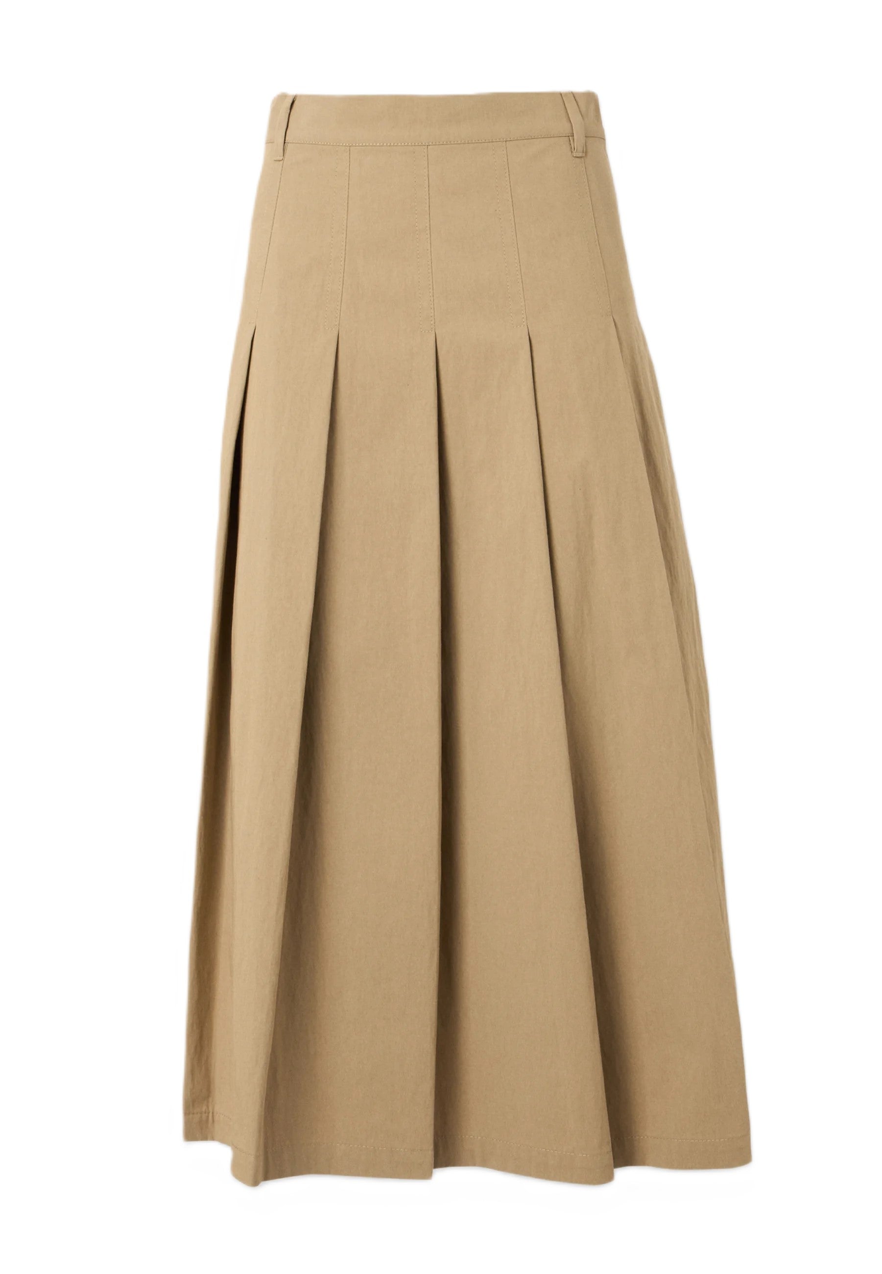 Brown Cotton Blend Midi Skirt