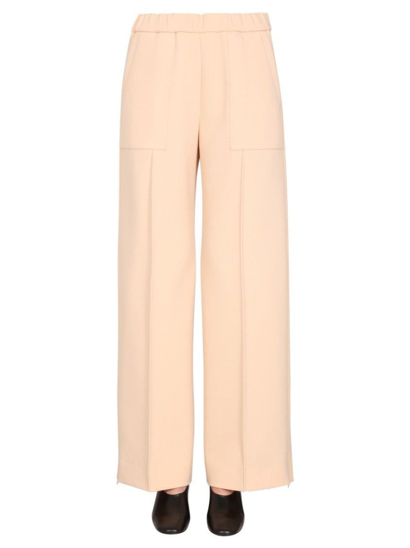 Wide-Leg Wool Trousers With Elasticized Waistband