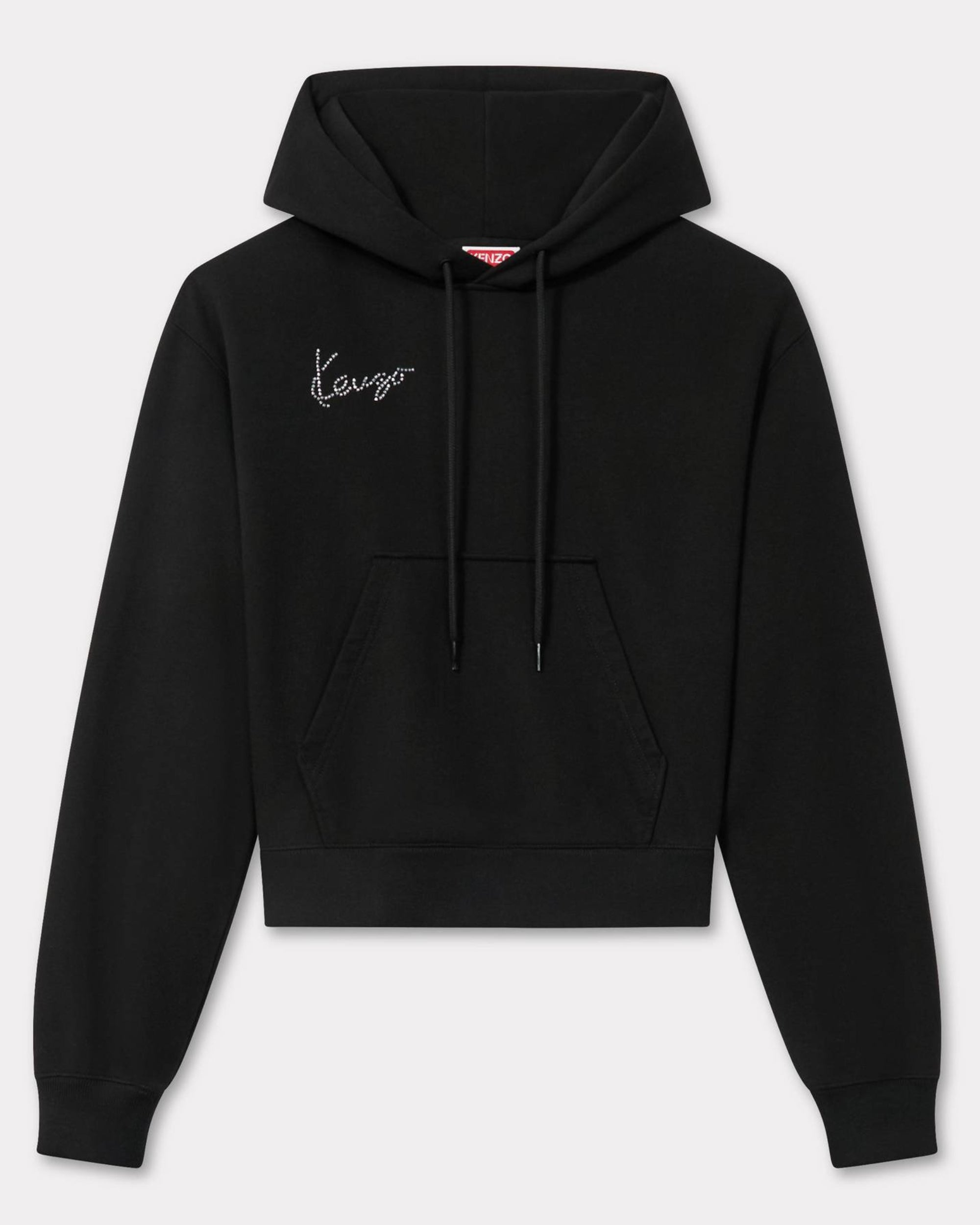 Cropped Cotton Hoodie With Drawstring And Subtle Embroidery